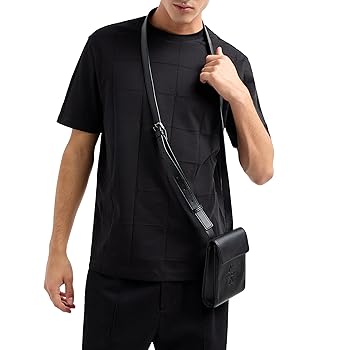 Armani Exchange Men's Jacquard Grid with Vertical Stacked AX